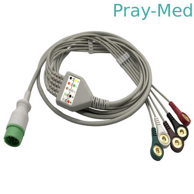 Zoncare Hwatime 2.6mm 6pin 5 लीड ईसीजी केबल लीडवियर स्नैप के साथ